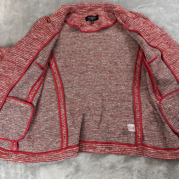 Talbots Womens 10P Red White Stripe Knit Tweed Blazer Open Front Jacket - Picture 5 of 7